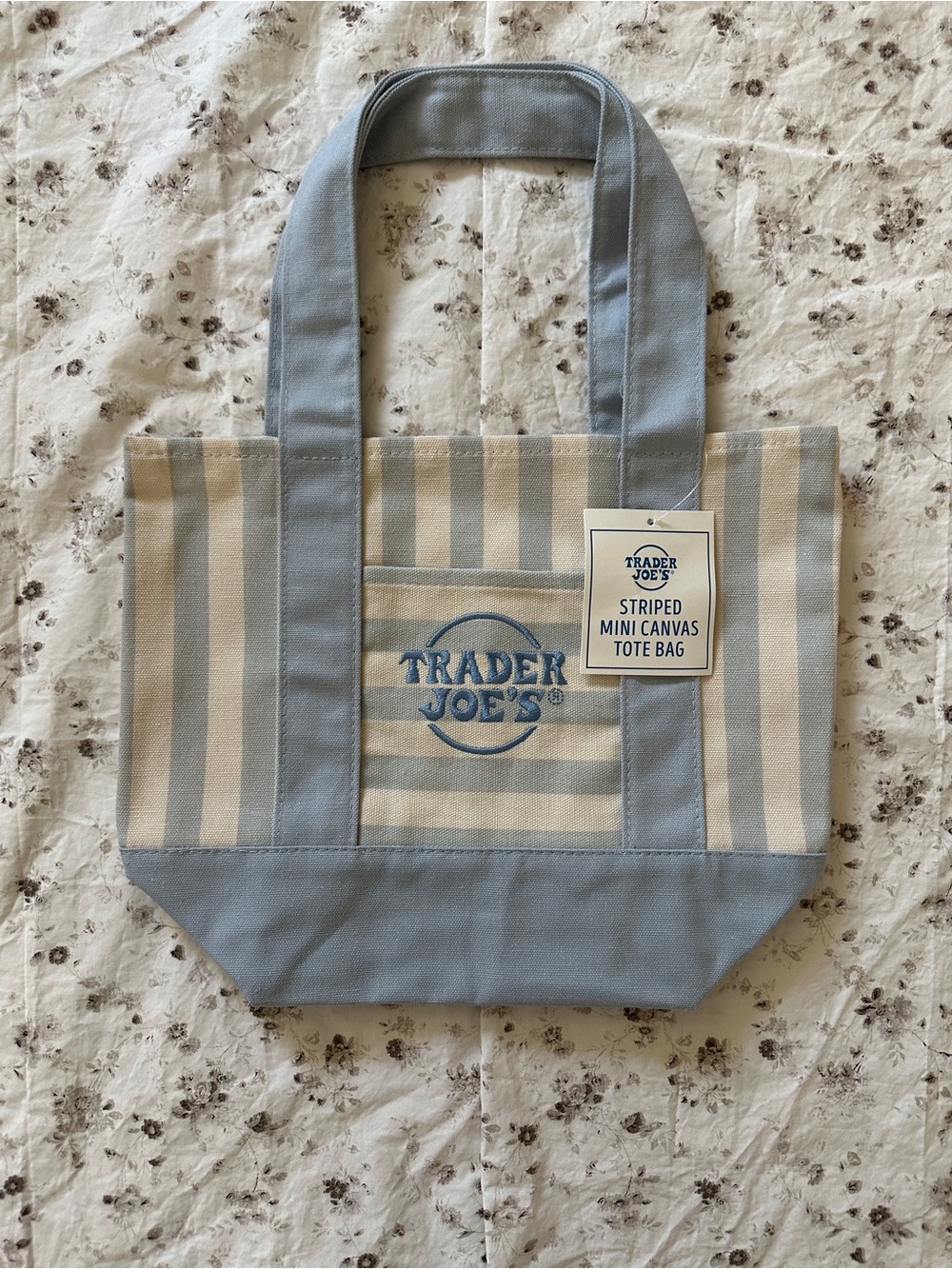 Trader Joe's Blue & Cream Striped Canvas Tote